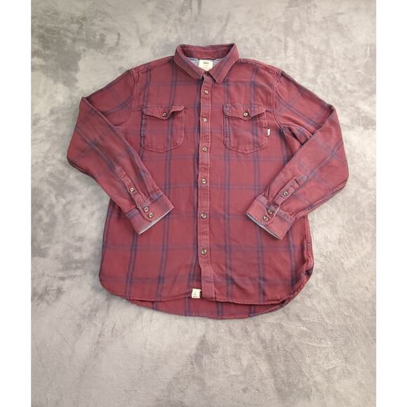 VANS Off The Wall Sz XL Button Up Flannel Shirt Men's Red Blue Tailored Fit Ca15 - Picture 1 of 6